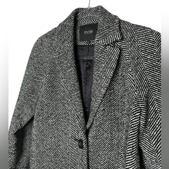 Maje | Herringbone Wool Coat in Black/Gray FR 36/US 4/Small - Picture 2 of 7